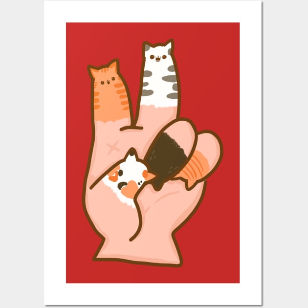 Cat Fingers Peace Wall Art by Fluffymafi